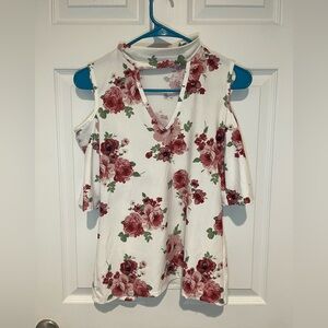 Floral open Shoulder Top - White and Red